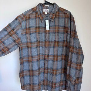 J Crew Mens Mid Weight Flannel Double Brushed - XL Classic Fit - Gray / Orange
